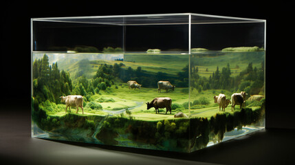 Image of a pasture in the glass crystal box