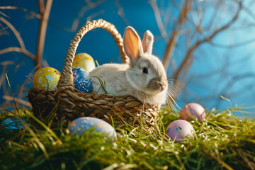 Easter Bunny Haven: Basket Delight on Lush Grass