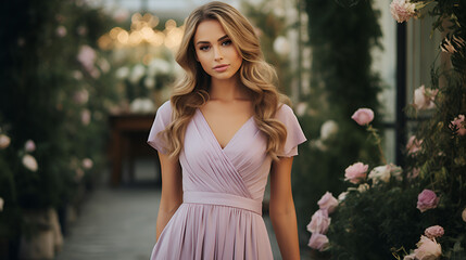 Beautiful model wearing a simple classic Formal Wear Dress