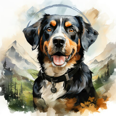 watercolor Entlebucher Mountain Dog clipart, Generative Ai