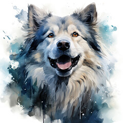 watercolor Eskimo Dog clipart, Generative Ai