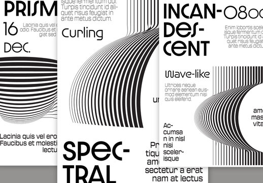 Flyer A4 Black and White Striped Abstract Futuristic Shape