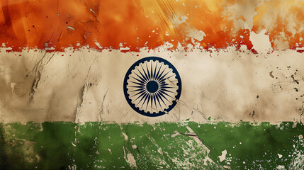 Naklejka premium grunge India Indian flag painted on concrete scattered wall