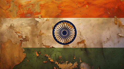 Fototapeta premium grunge India Indian flag painted on concrete scattered wall