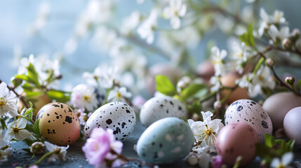 Fototapeta na wymiar colorful easter eggs in flowers