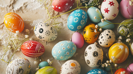 colorful easter eggs on solid same colour isolated background