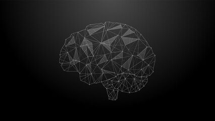 Low poly, Digital Brain. Artificial intelligence, neural network, technology gray background image. Abstract vector image of a human Brain. Low Polygonal. Lines and dots