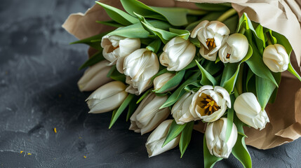 bouquet of white tulips on isolated background