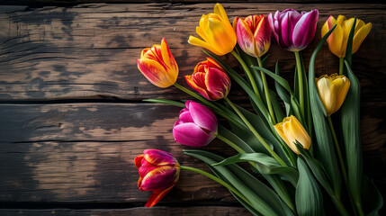 tulips on isolated wooden background