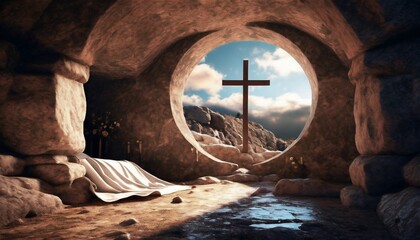 Depiction of Jesus Christ Ressurection on Easter - Tomb of Jesus Christ - Redemption of Jesus