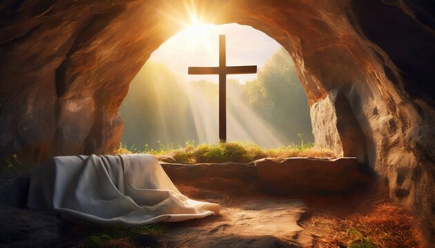 Depiction of Jesus Christ Ressurection on Easter - Tomb of Jesus Christ - Redemption of Jesus