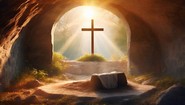 Depiction of Jesus Christ Ressurection on Easter - Tomb of Jesus Christ - Redemption of Jesus