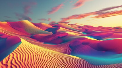 A surreal and abstract vision unfolds with a colorful fantasy desert background and an enchanting moiré pattern.
 - obrazy, fototapety, plakaty