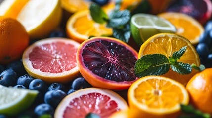 Vibrant assortment of citrus fruits and berries, fresh and full of flavour.