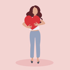 girl with a big heart in her arms - faceless vector illustration