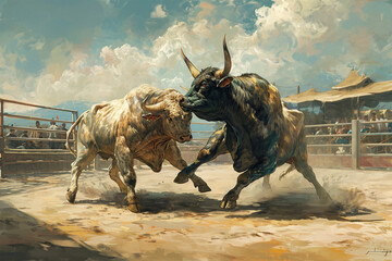 illustration of a fighting cow