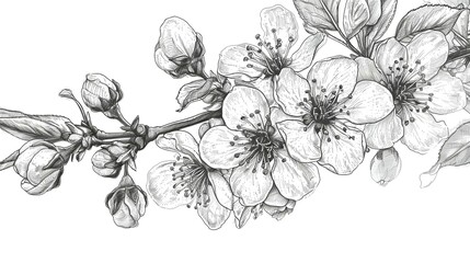 Sketch of cherry blossom branch. Hand drawn vector illustration.