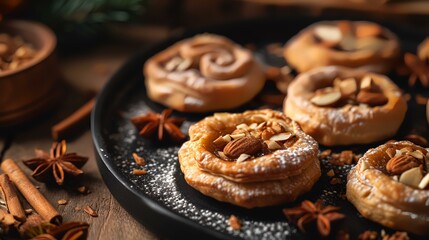 Christmas cookies on a wooden background, close-up, selective focus.