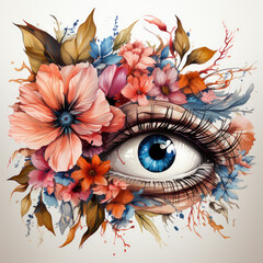 watercolor Eye flowers clipart, Generative Ai
