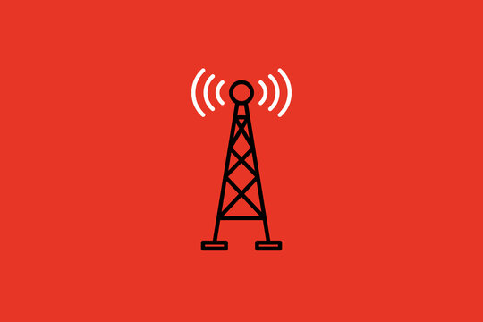 broadcast tower illustration in flat style design. Vector illustration.	