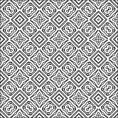 Black pattern on white wallpaper for web page, textures, card, poster, fabric, textile. Abstract background.Repeating background image.White texture. Lines form shapes.