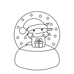 Snow globe with cute Axolotl with gift box in black and white