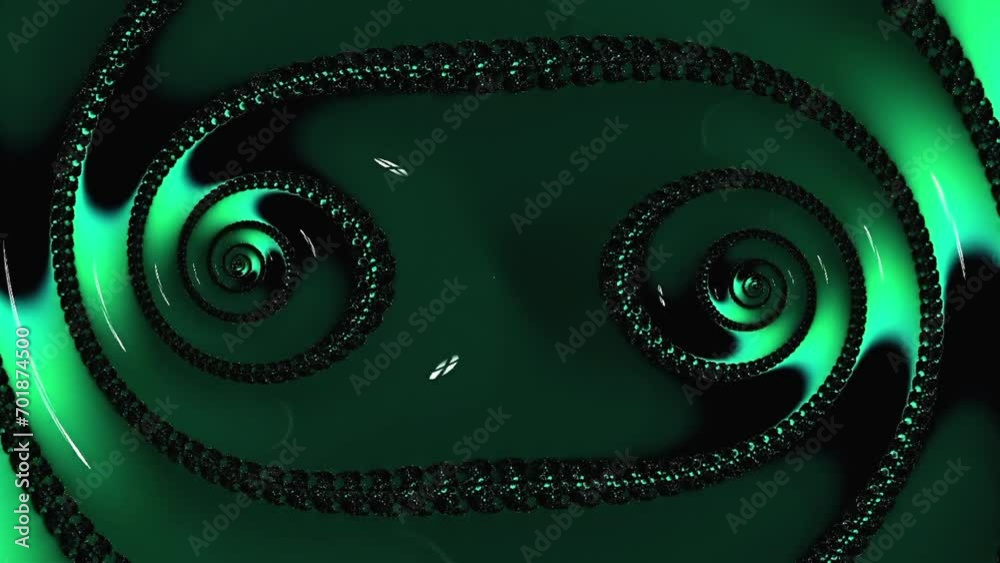 Wall mural abstract swirl green fractal rotating on black background. loop able backdrop animation