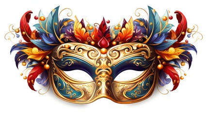 Venetian colorful carnival mask isolated on white transparent background, generative ai