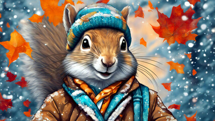 Eichhörnchen mit warmer Winterkleidung.