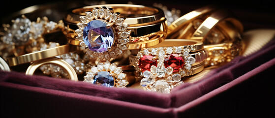 Fototapeta na wymiar Gold stylish ring with beautiful stones