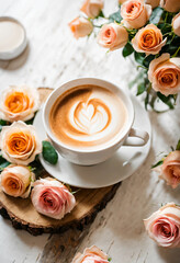 Obraz na płótnie Canvas white cup of coffee with flowers
