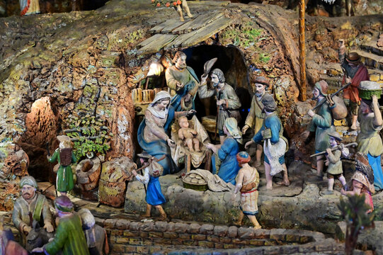 Christkindl, Steyr, Austria - 12 27 2023 - Mechanical nativity scene in the Christkindl rectory - In the mechanical nativity scene by Karl Klauda (1855 - 1939), almost 300 figures carved from lime woo