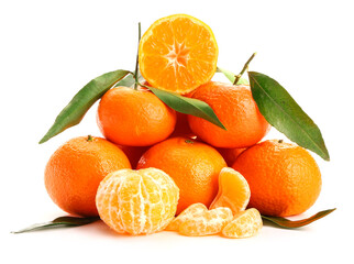 Heap of fresh tangerines on white background