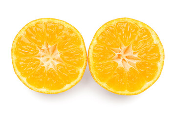 Halves of fresh tangerine on white background