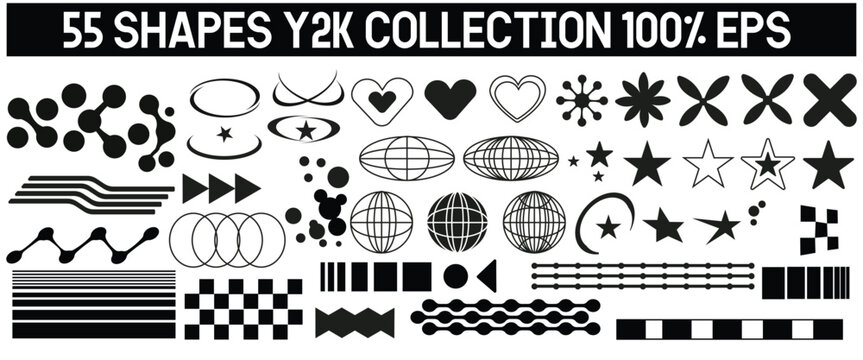 Set of geometric aesthetic abstract line frames and shapes with stars boho, brutalism, Y2K style. Geometric elements with sparkles for template design social media, poster, banner, logo, stickers