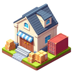 3d game storage buildings  house isometric design Illustration on transparent background PNG