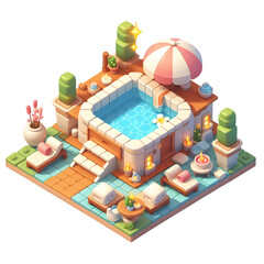 cute Spa center game design isometric 3d  Illustration on transparent background PNG