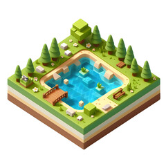 isometric 3d small pond game design Illustration on transparent background PNG