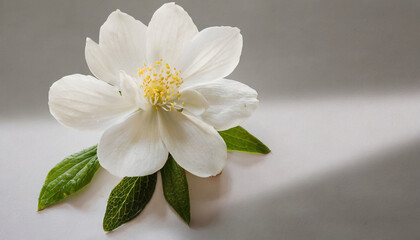 White anemone flower on a green background. Spring flowers.
