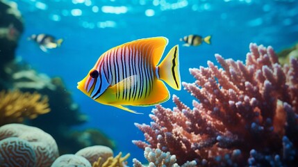 A Regal Angelfish in its natural habitat with exquisite coral formations in