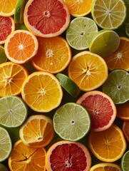 Assorted citrus fruits artistically displayed on an aged wooden tray, accompanied by fresh leaves.