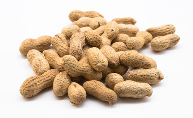 Bunch of ecological peanuts on a white background
