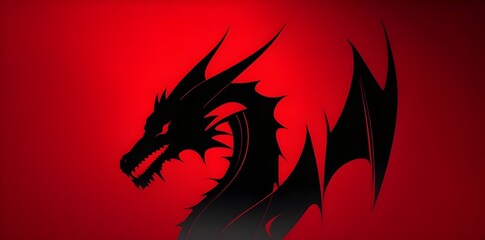 Red gradient, wallpaper, abstract, minimalist Dragon black silhouette attractive background