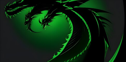 Green gradient, wallpaper, abstract, Dragon black silhouette minimalist attractive background