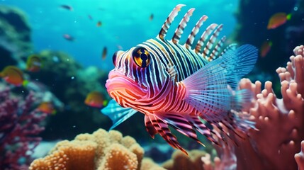 Naklejka na ściany i meble A Royal Gramma (Gramma loreto) swimming in vibrant coral reefs, captured in
