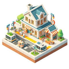 station isometric 3d game design Illustration on transparent background PNG
