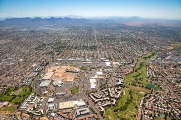 Aerial view looking west to east from Phoenix to North Scottsdale, Arizona