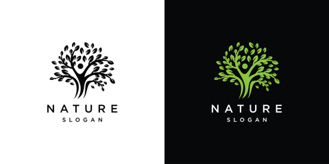 Vector green tree logo, people ecology tree logo. - obrazy, fototapety, plakaty