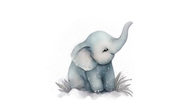 cute elephant in the rain, isolated on white