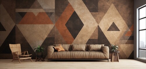A bold geometric Aztec pattern 3D wall texture in earth tones